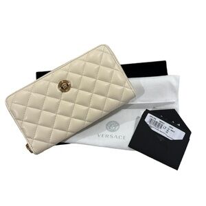 NWT- Versace Creamy Beige Quilted Zip Around Long Wallet